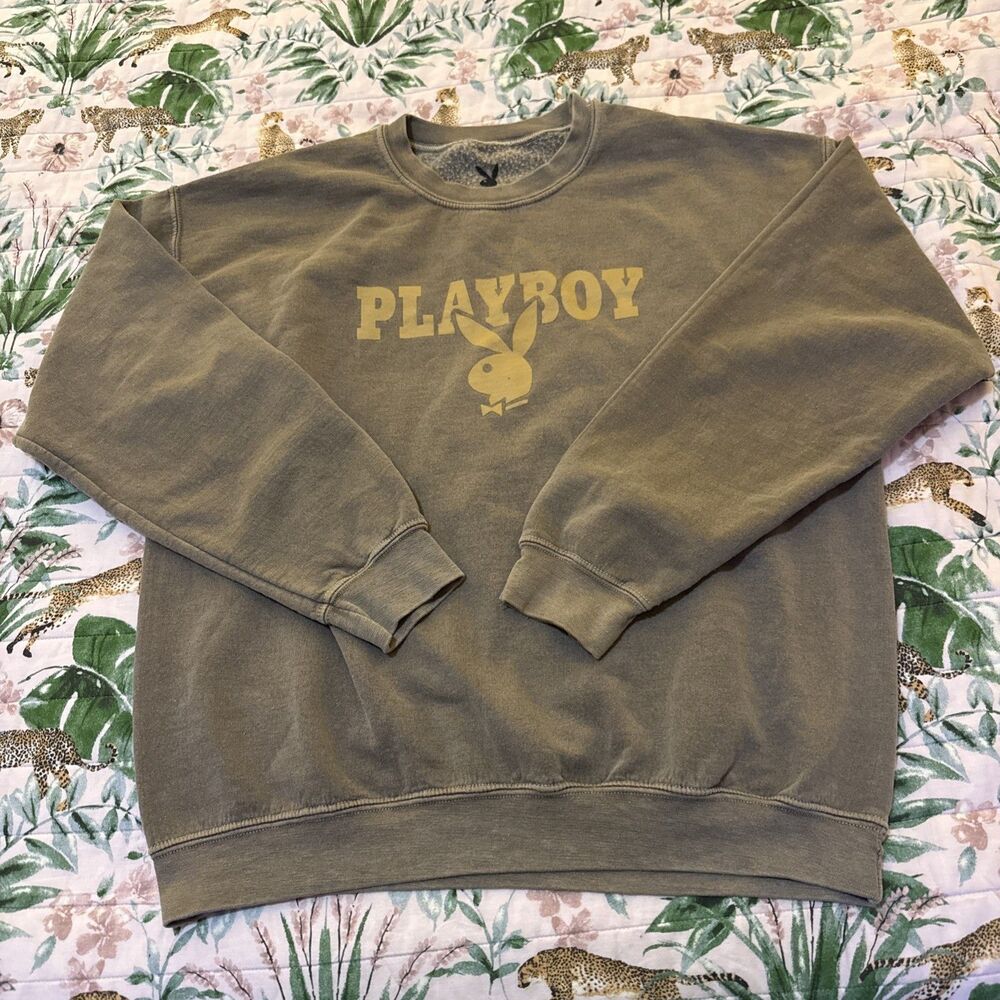 Playboy Pullover Sweater Men’s Size Medium Beige Bunny Sweatshirt